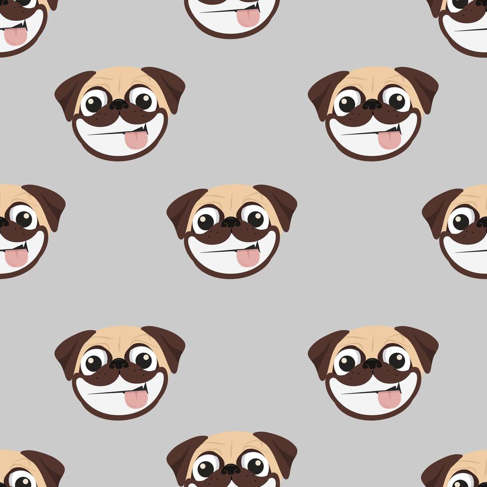 patrón sin fisuras de lindo pug sonriente vector