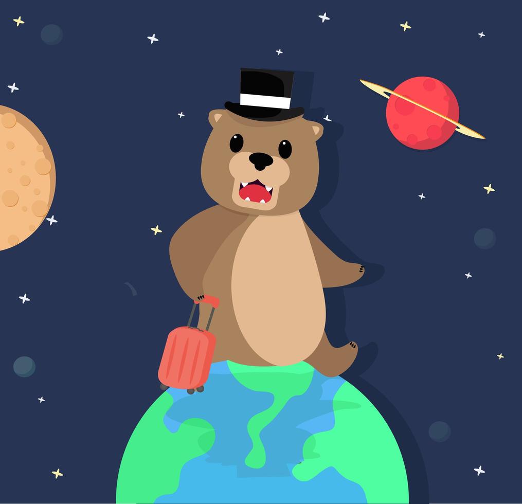 Cute bear going on a holiday in space vector