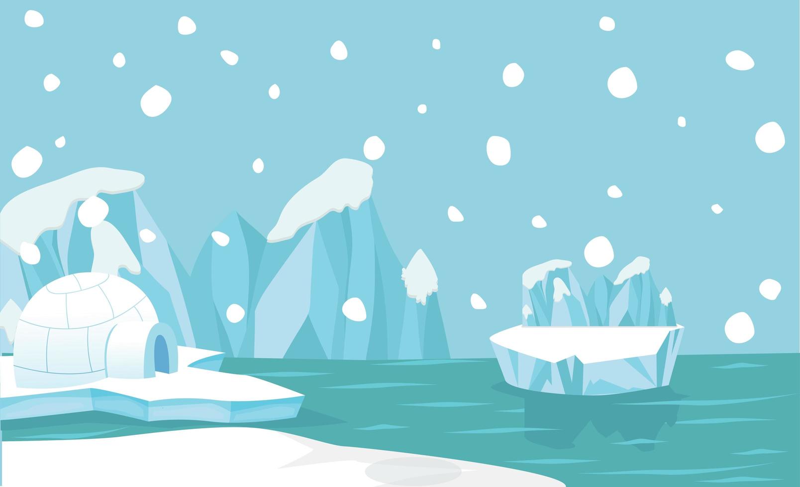 Arctic landscape background with glaciers and igloo vector