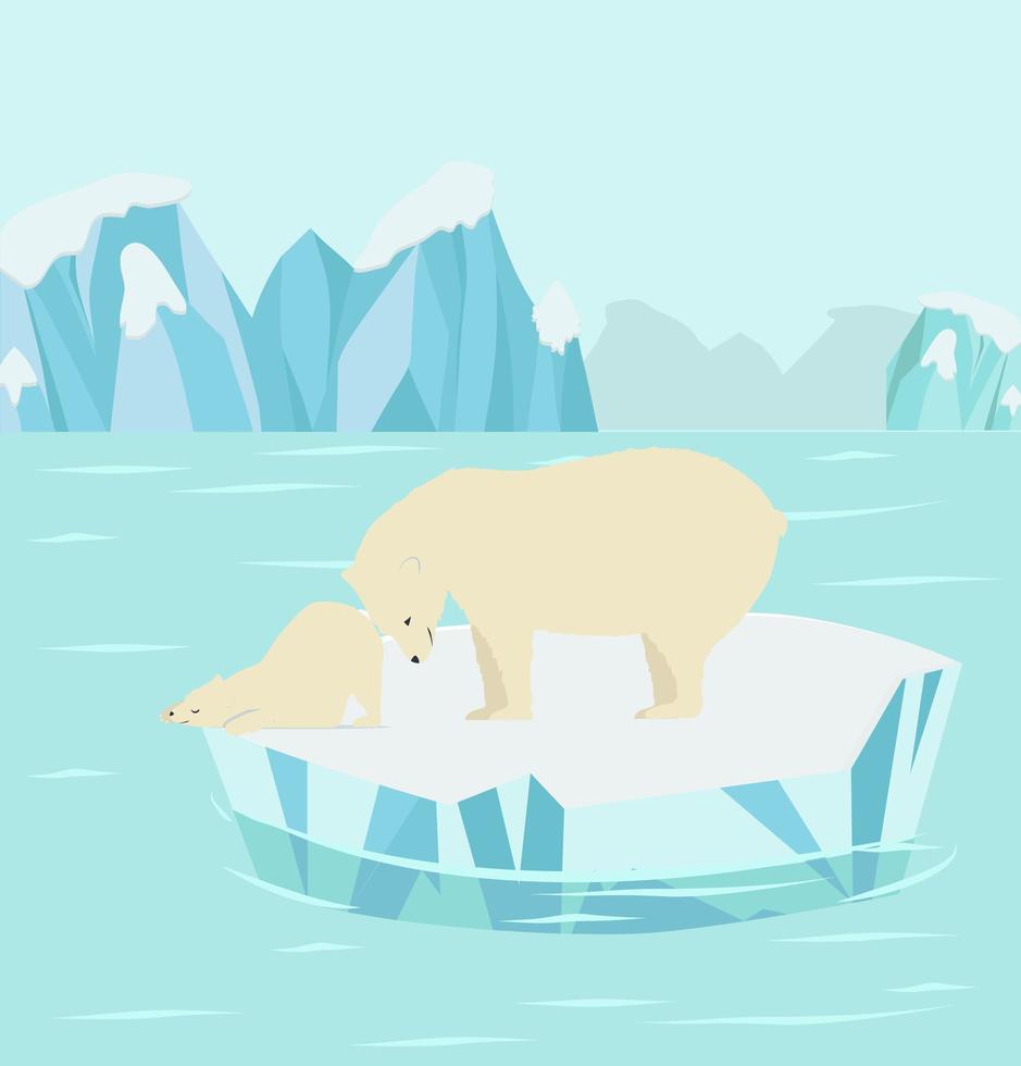 Polar bear with cub on an Arctic ice floe vector