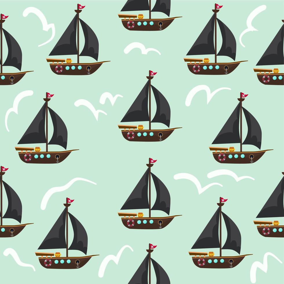 Seamless pattern of pirate ships vector