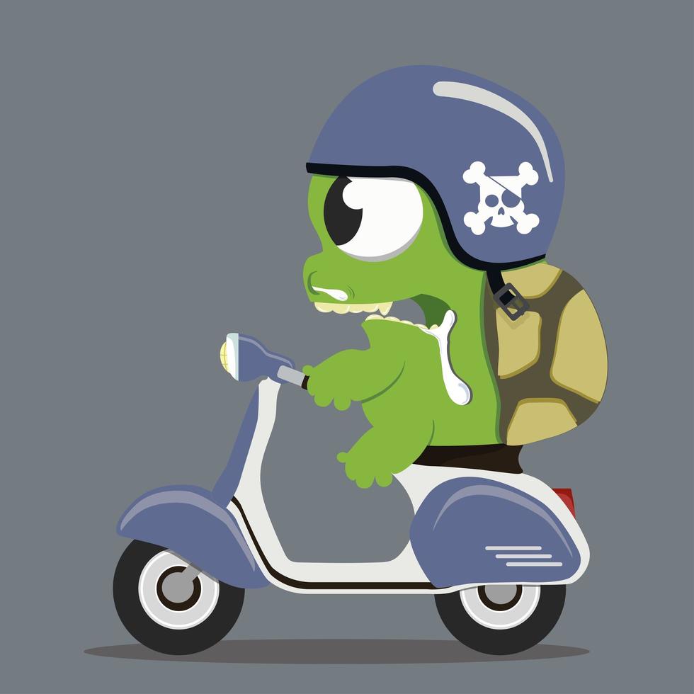 Monster turtle riding a scooter vector