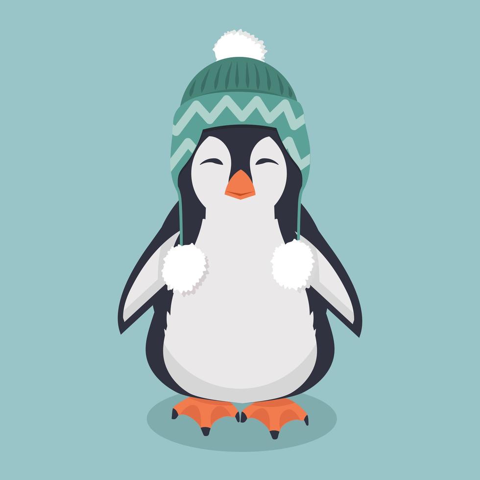 lindo pingüino con gorro de lana de invierno vector