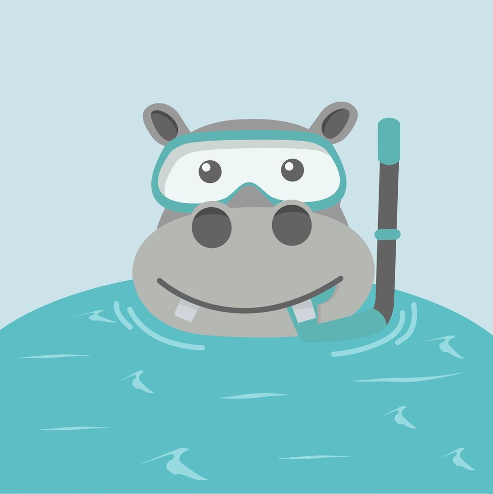 Hippo swimming with snorkel and goggles vector