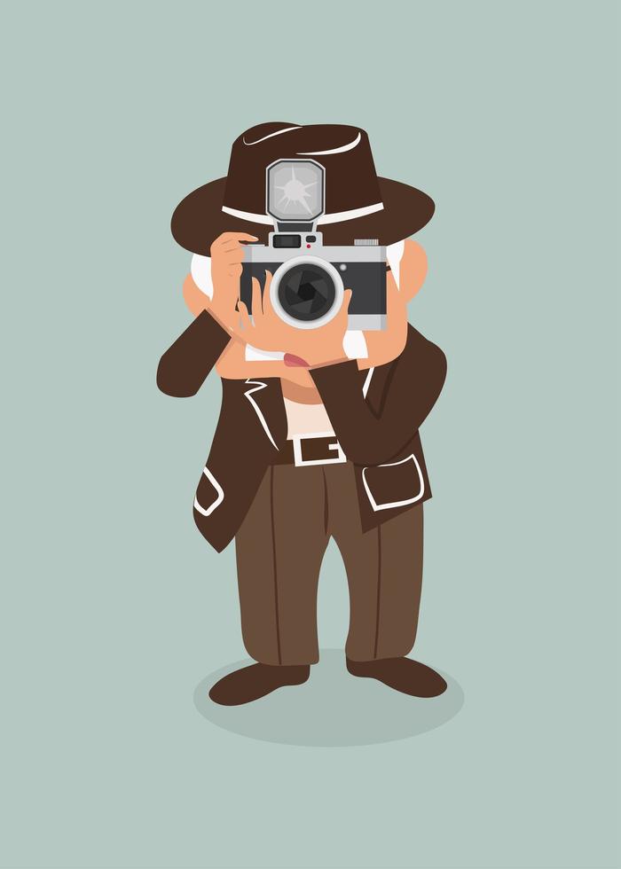 Old man taking a photo with retro camera vector