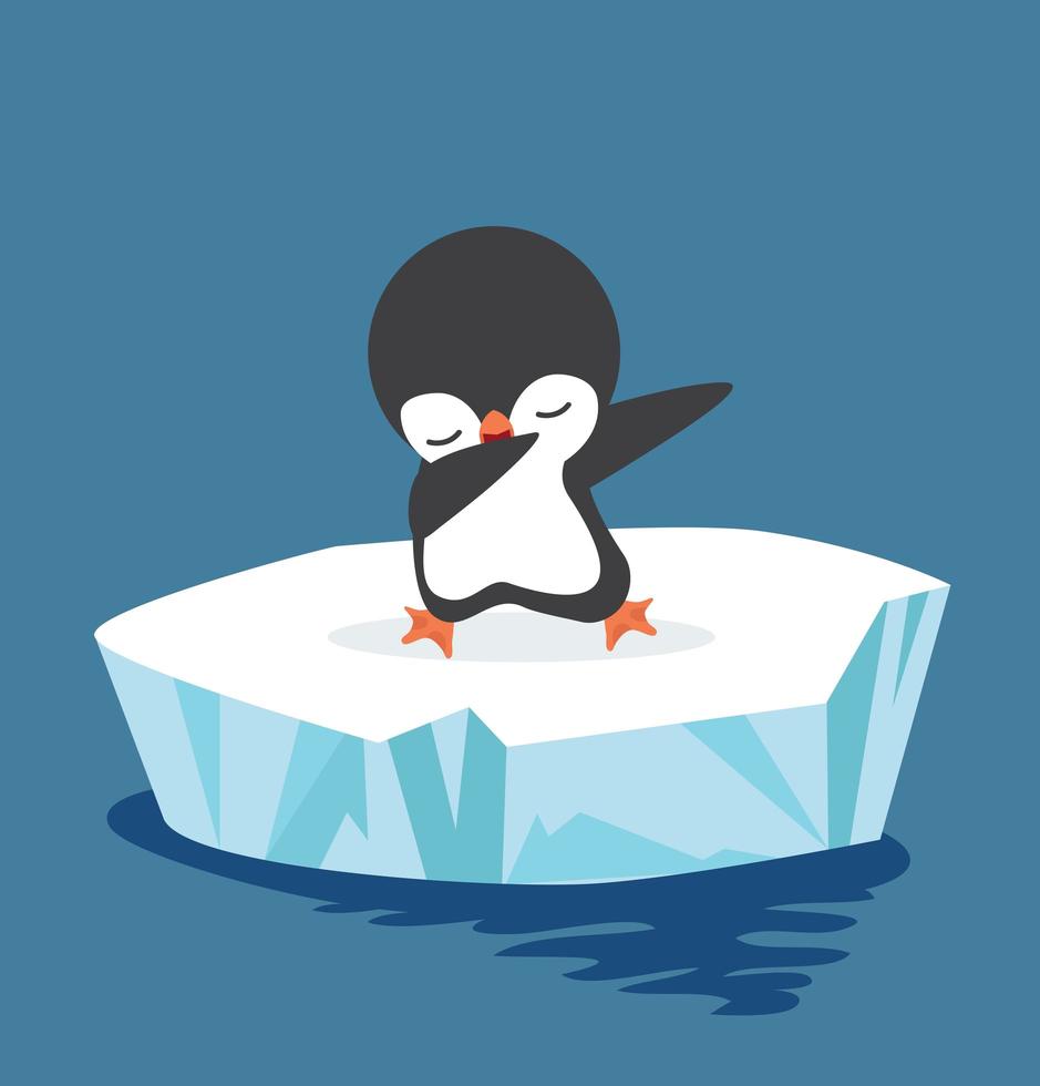 lindo pingüino tocando un témpano de hielo vector