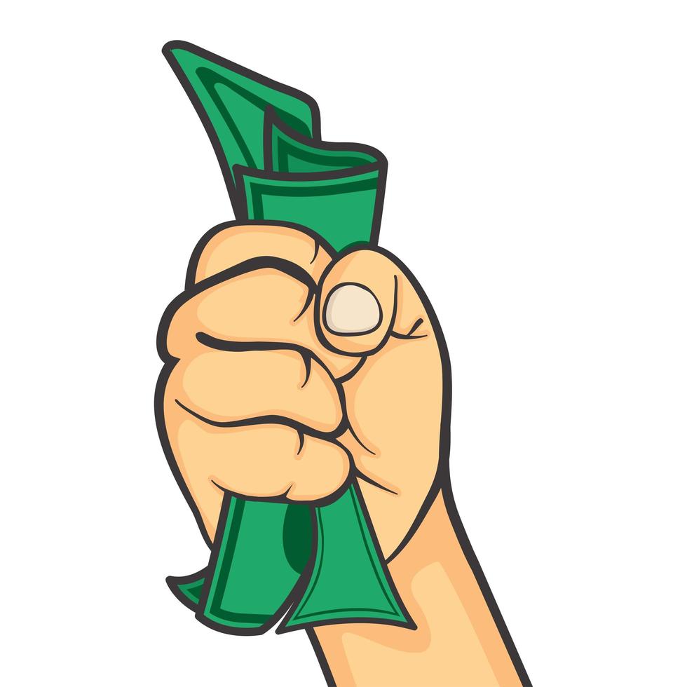 Hand in a fist gripping cash vector