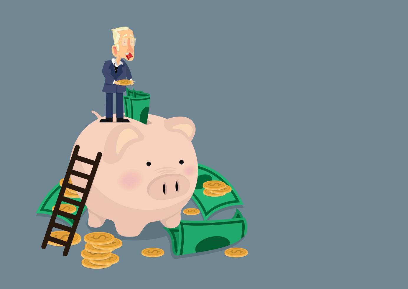 Businessman putting money in a piggybank vector