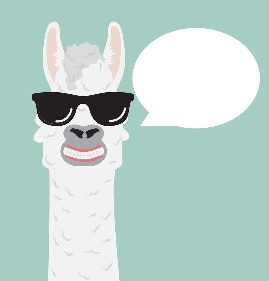 linda alpaca en gafas de sol con bocadillo vector