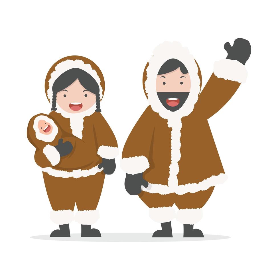 Cute Arctic couple with baby vector