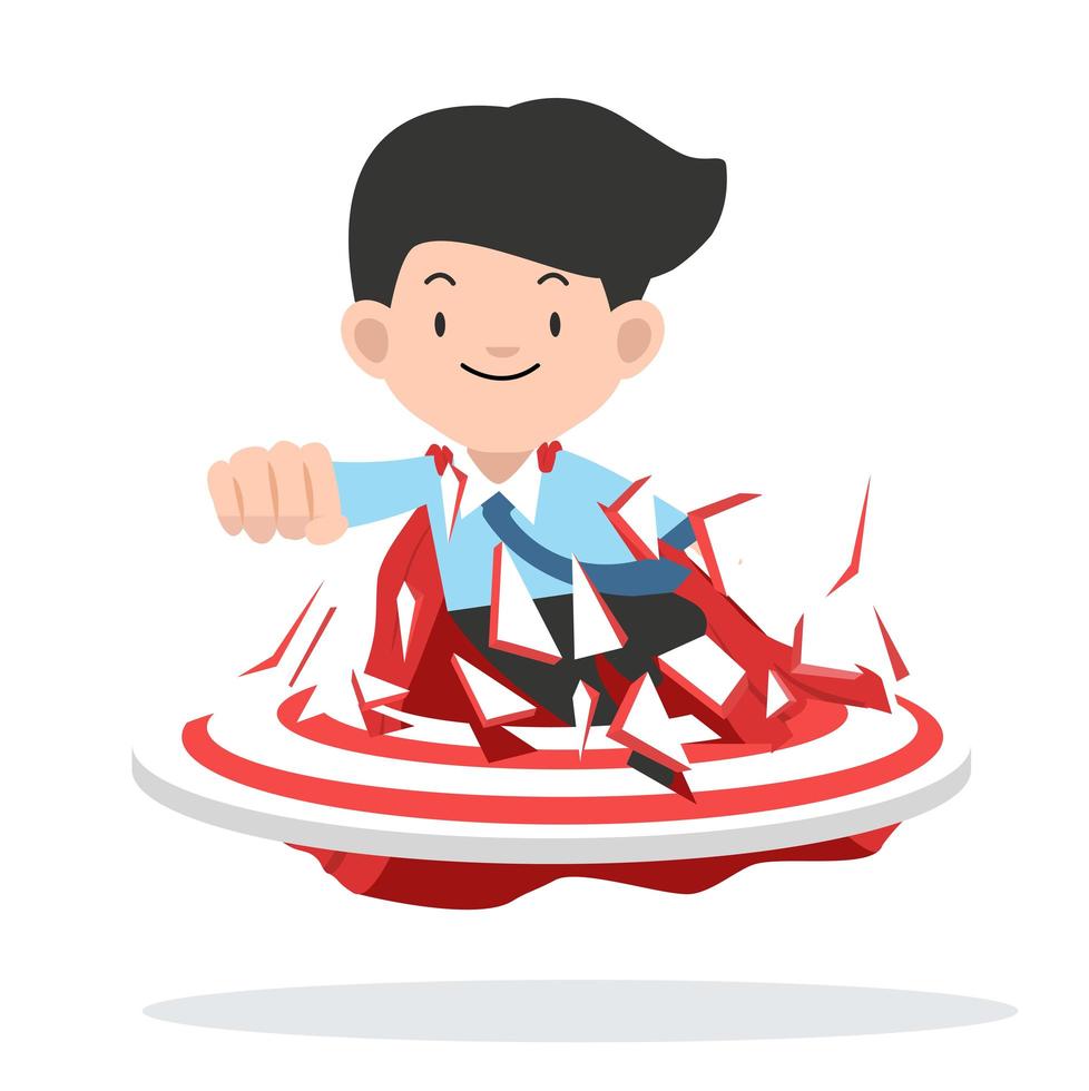 Super businessman breaking through target vector