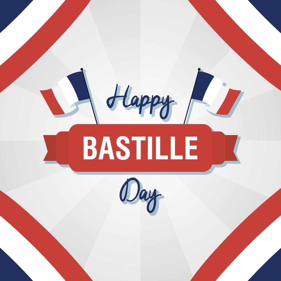 Tarjeta de celebración del día de la bastilla con iconos franceses vector