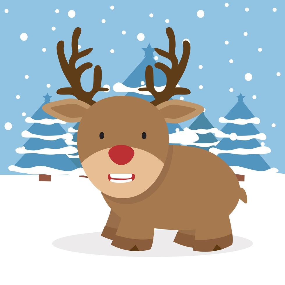 Cute red nosed reindeer in a winter scene vector