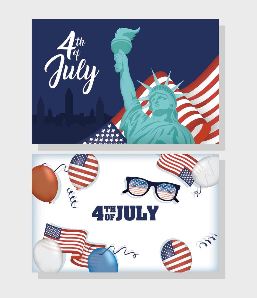 conjunto de banners de celebración del día de la independencia de estados unidos vector