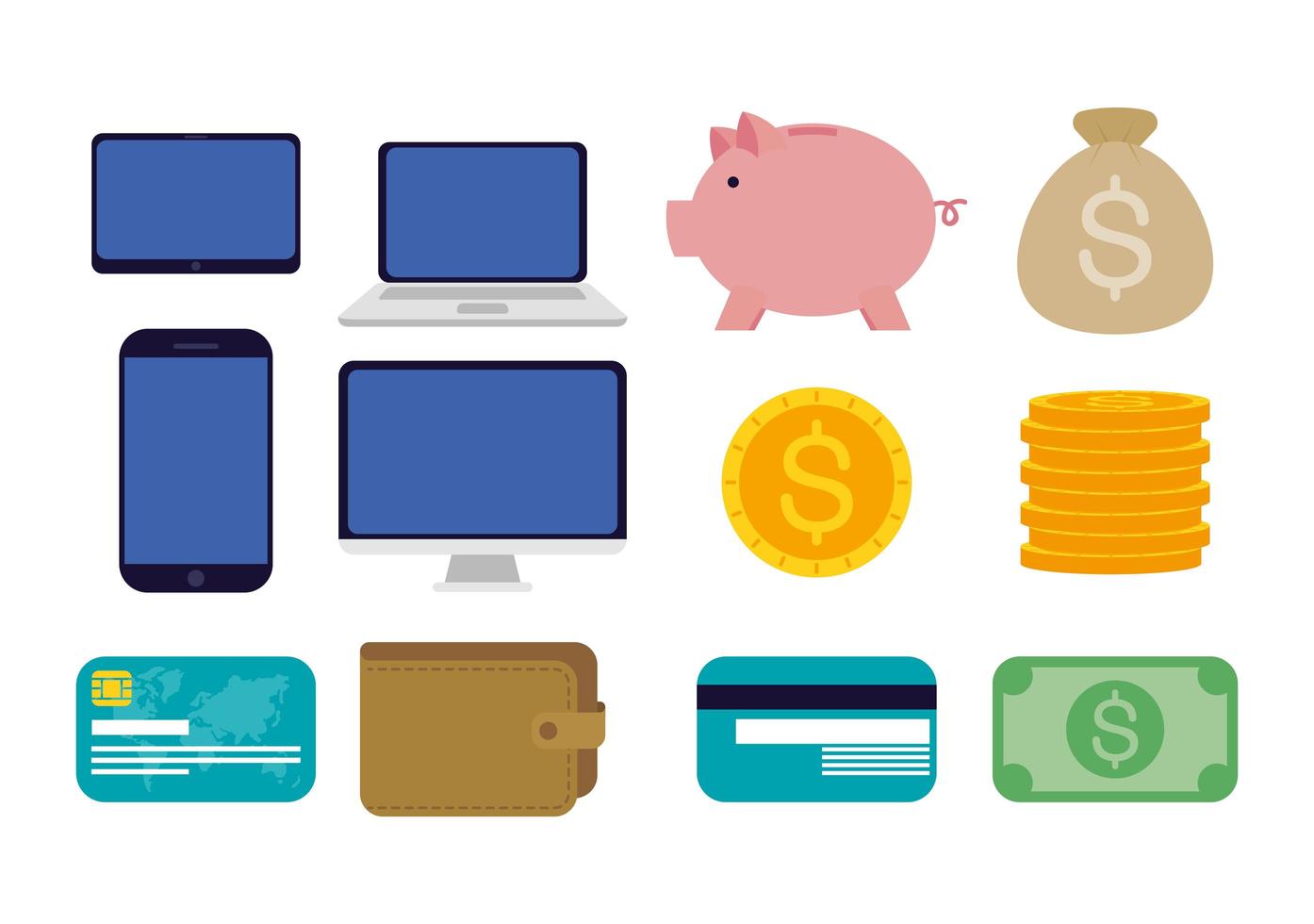 Money and finances technology icon set vector