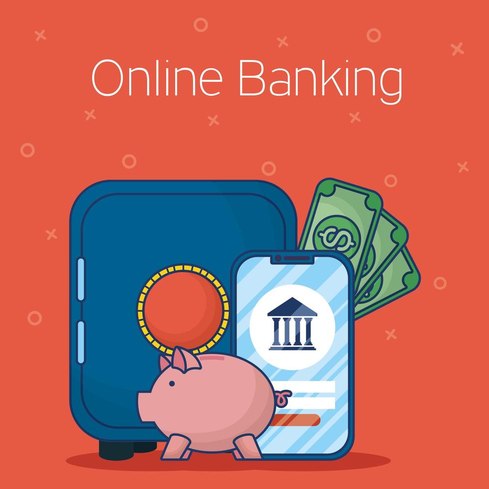 Online banking technology with smartphone vector