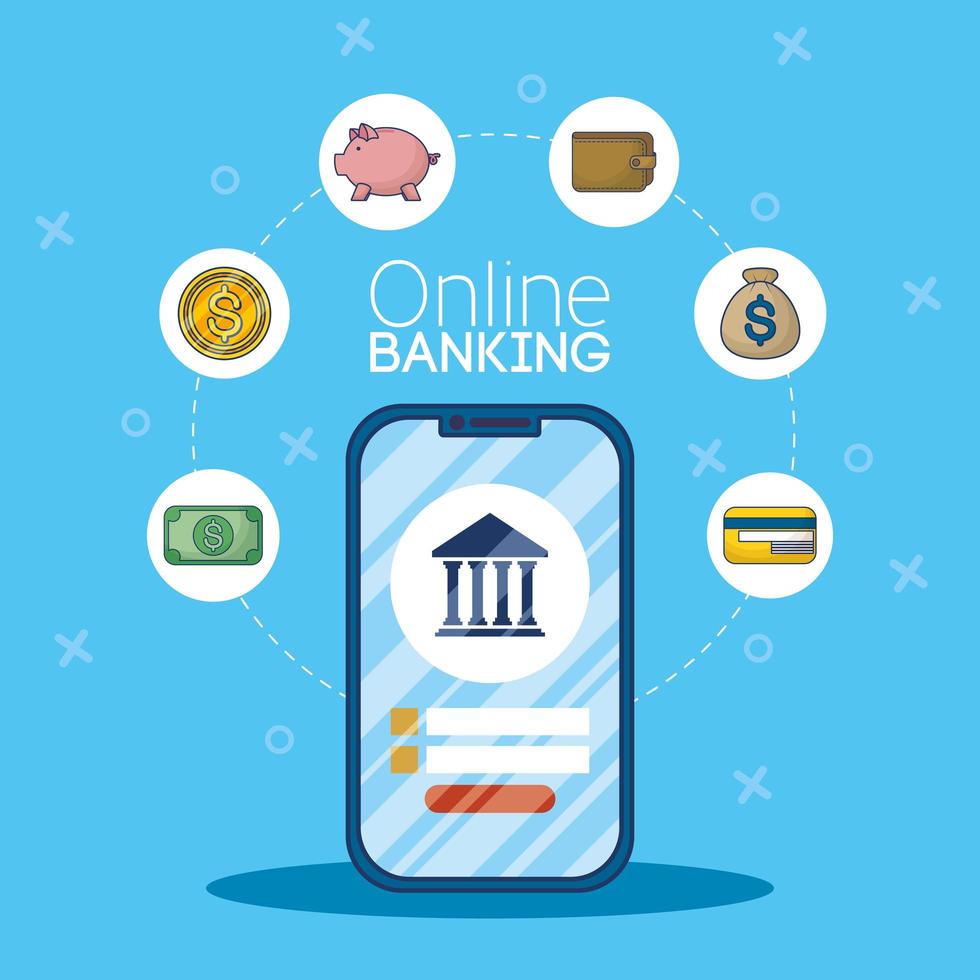 Online banking technology with smartphone vector