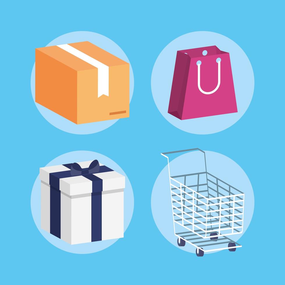 conjunto de iconos isométricos de compras y comercio vector