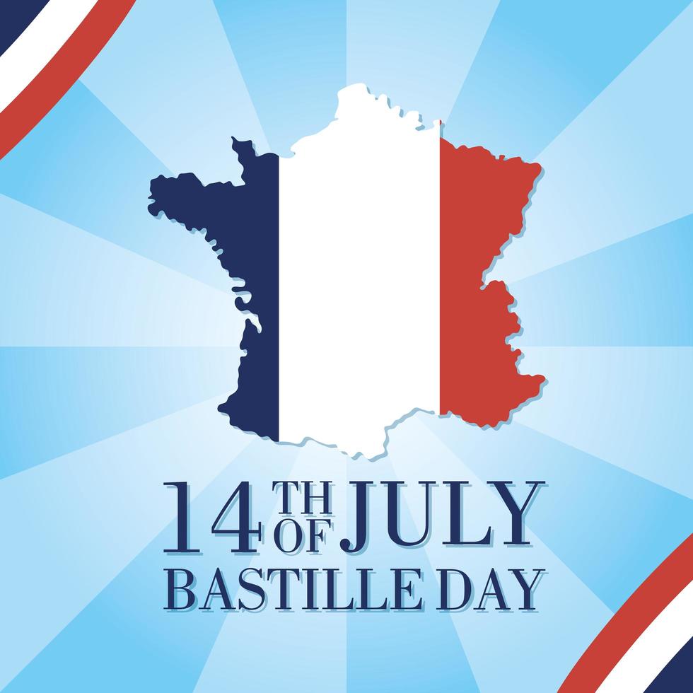 celebración del día de la bastilla con mapa de francia vector