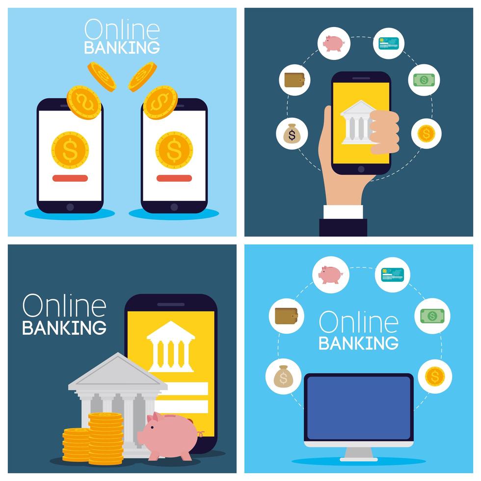 Online banking technology with electronic devices vector