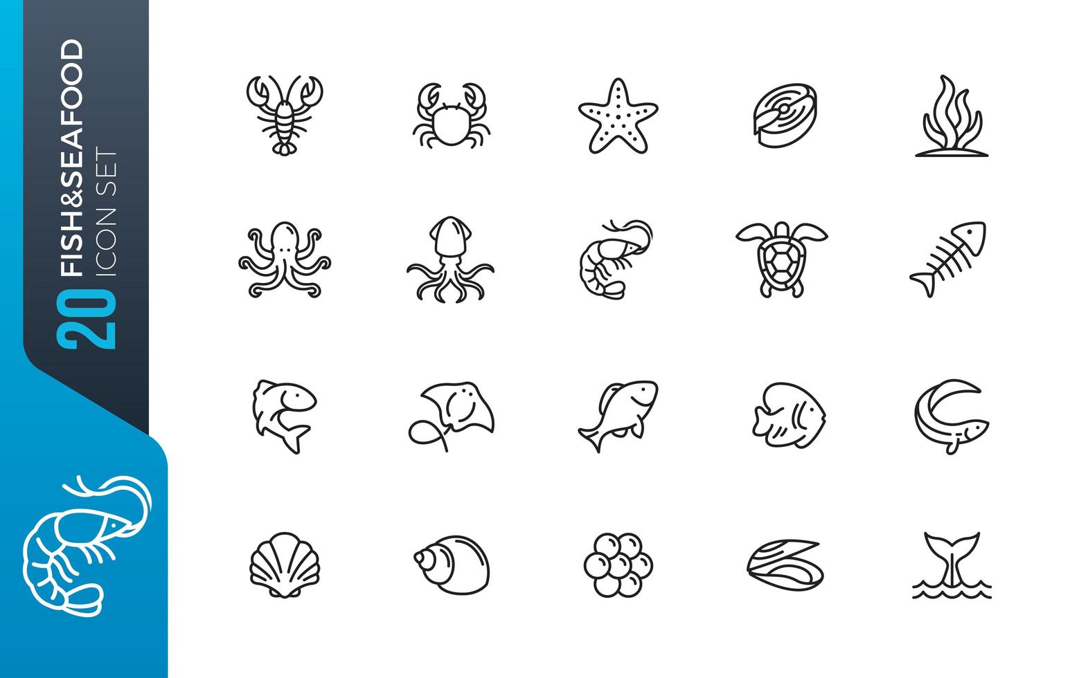 Fish seafood icon set vector