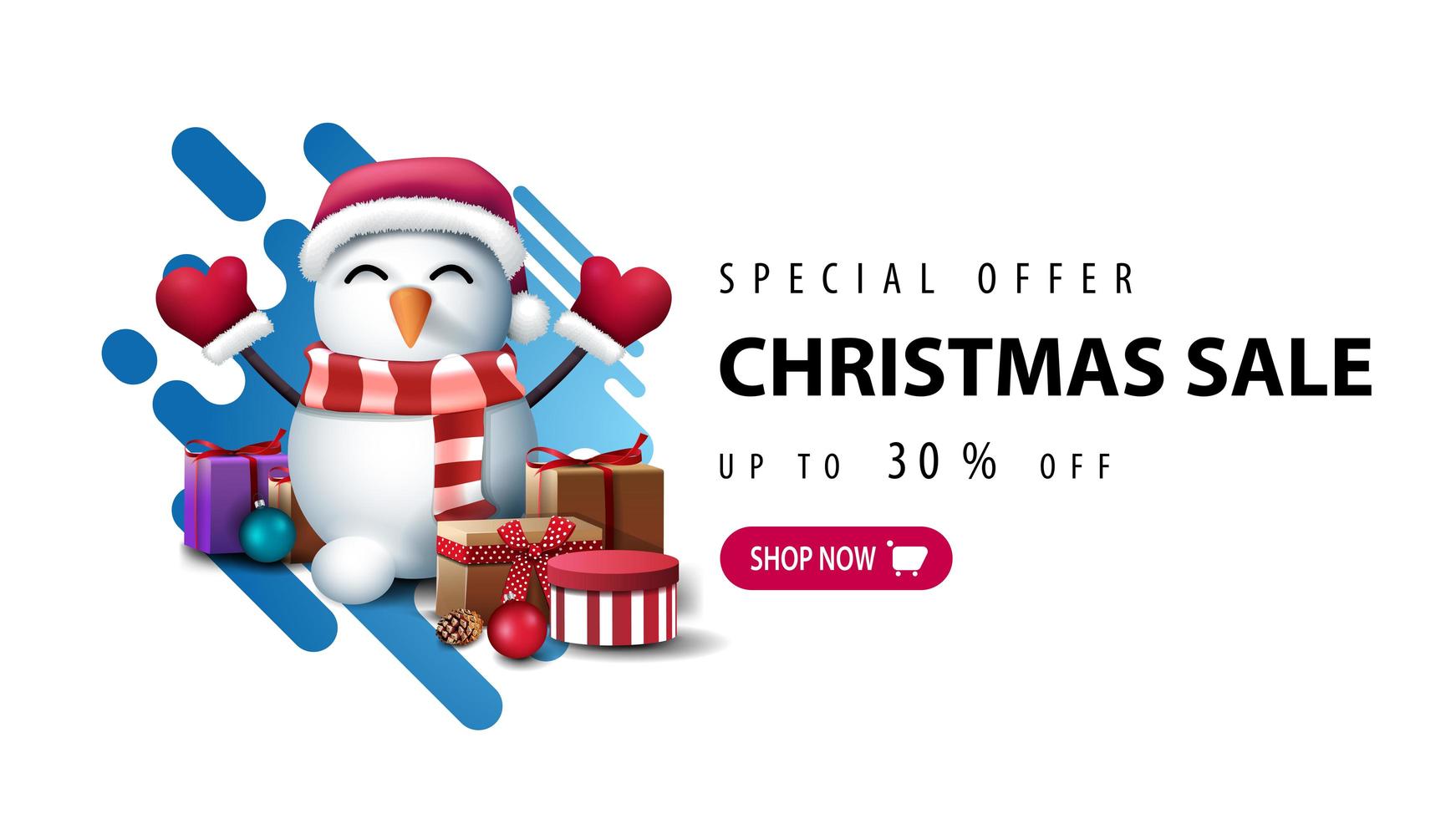 Banner with snowman in Santa Claus hat with gifts vector