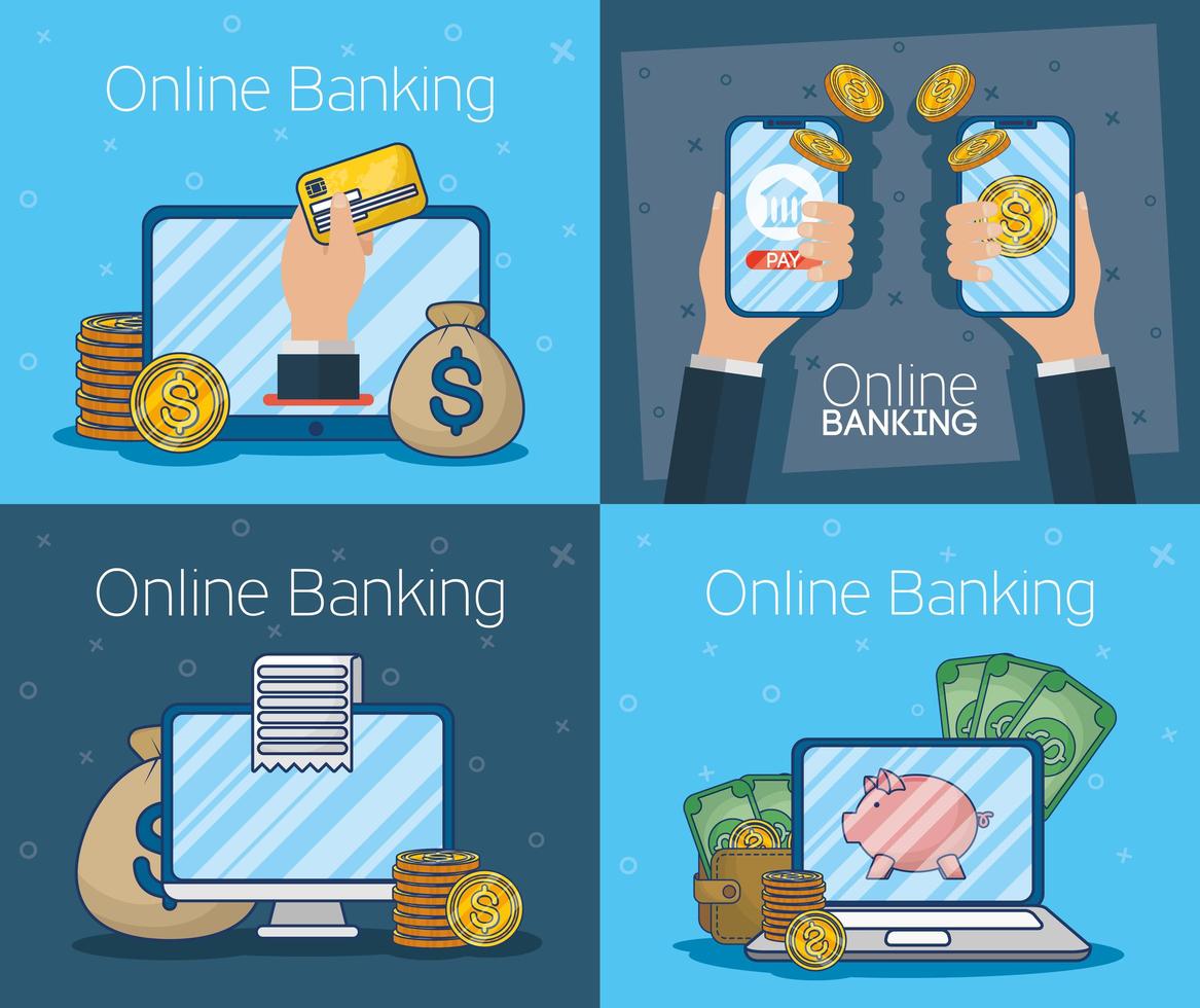 Online banking technology with electronic devices vector