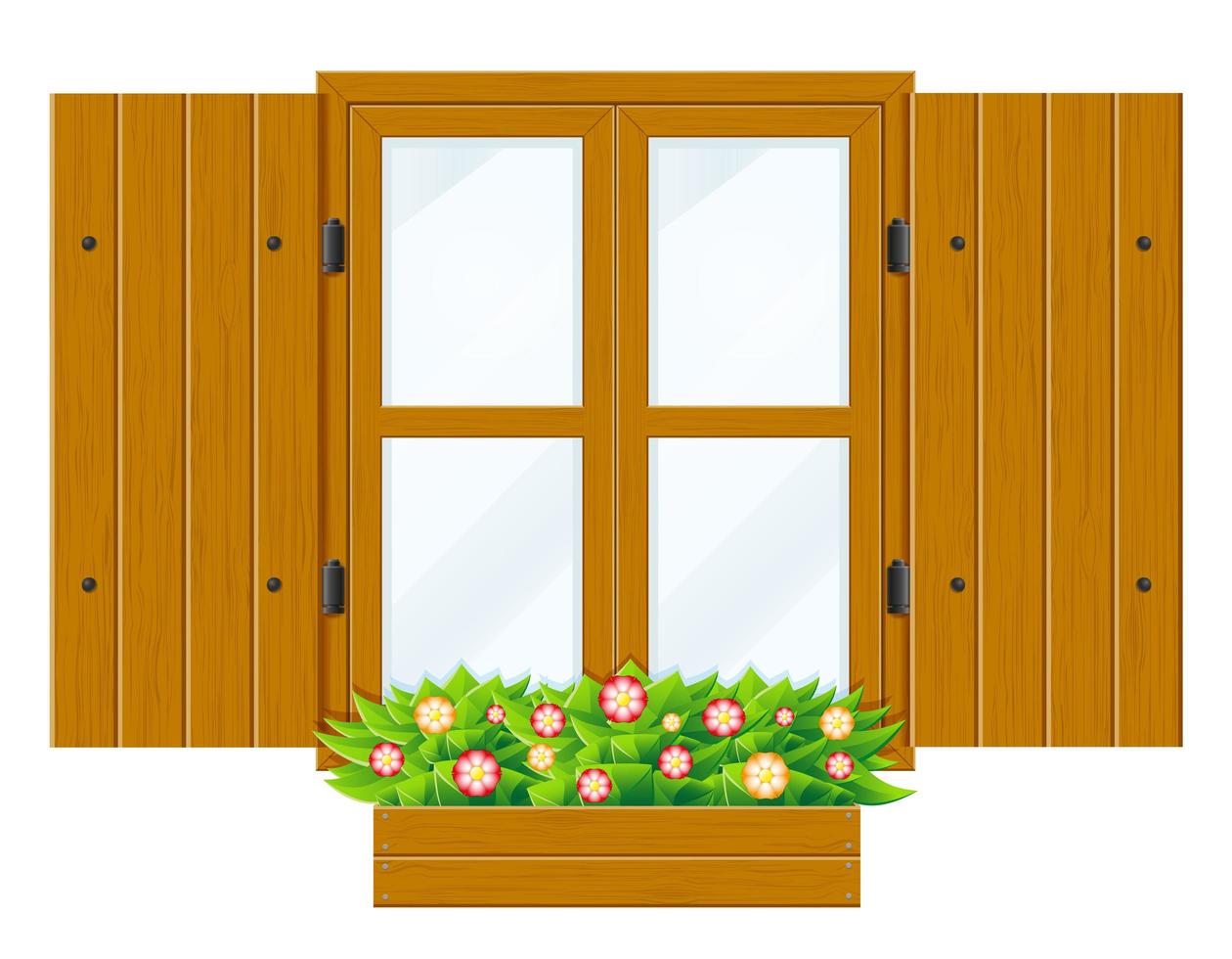 Open wooden window with shutters vector