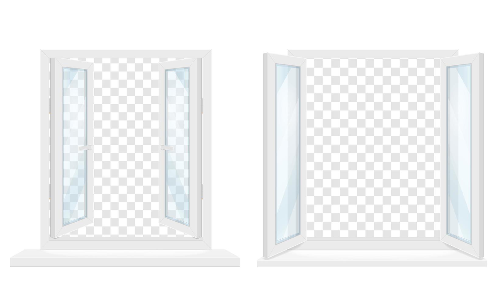 White transparent plastic window with window sill set vector
