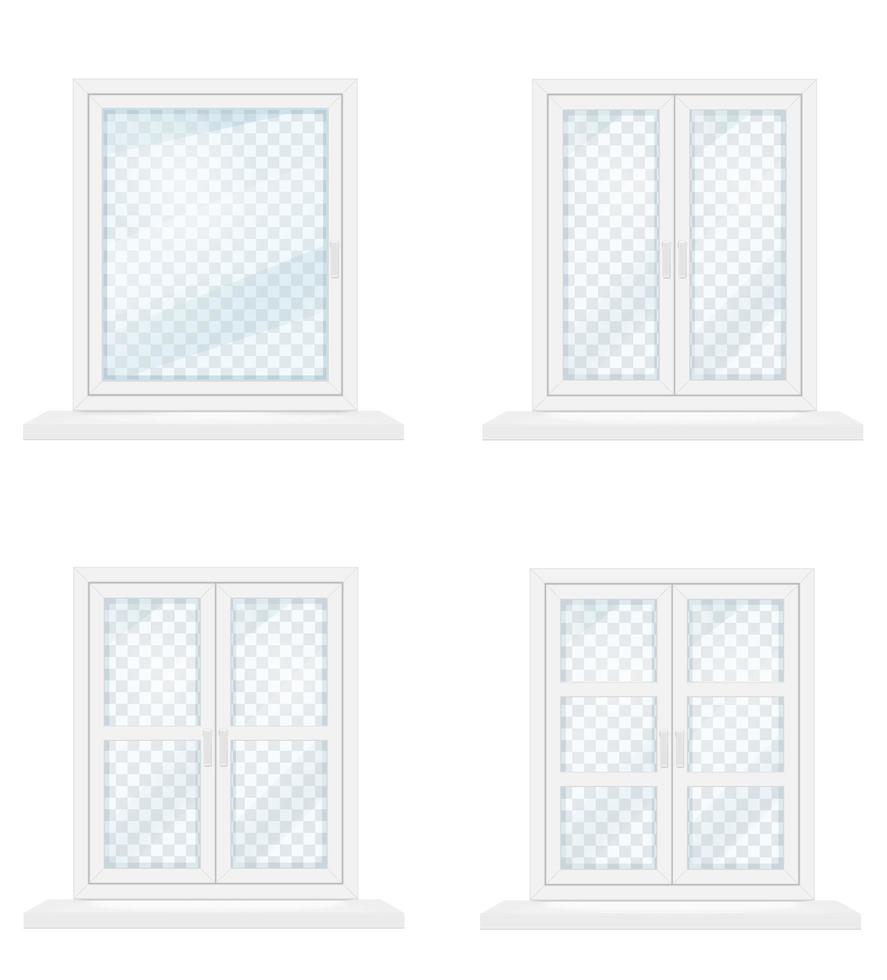 conjunto de ventana de vidrio transparente blanco vector