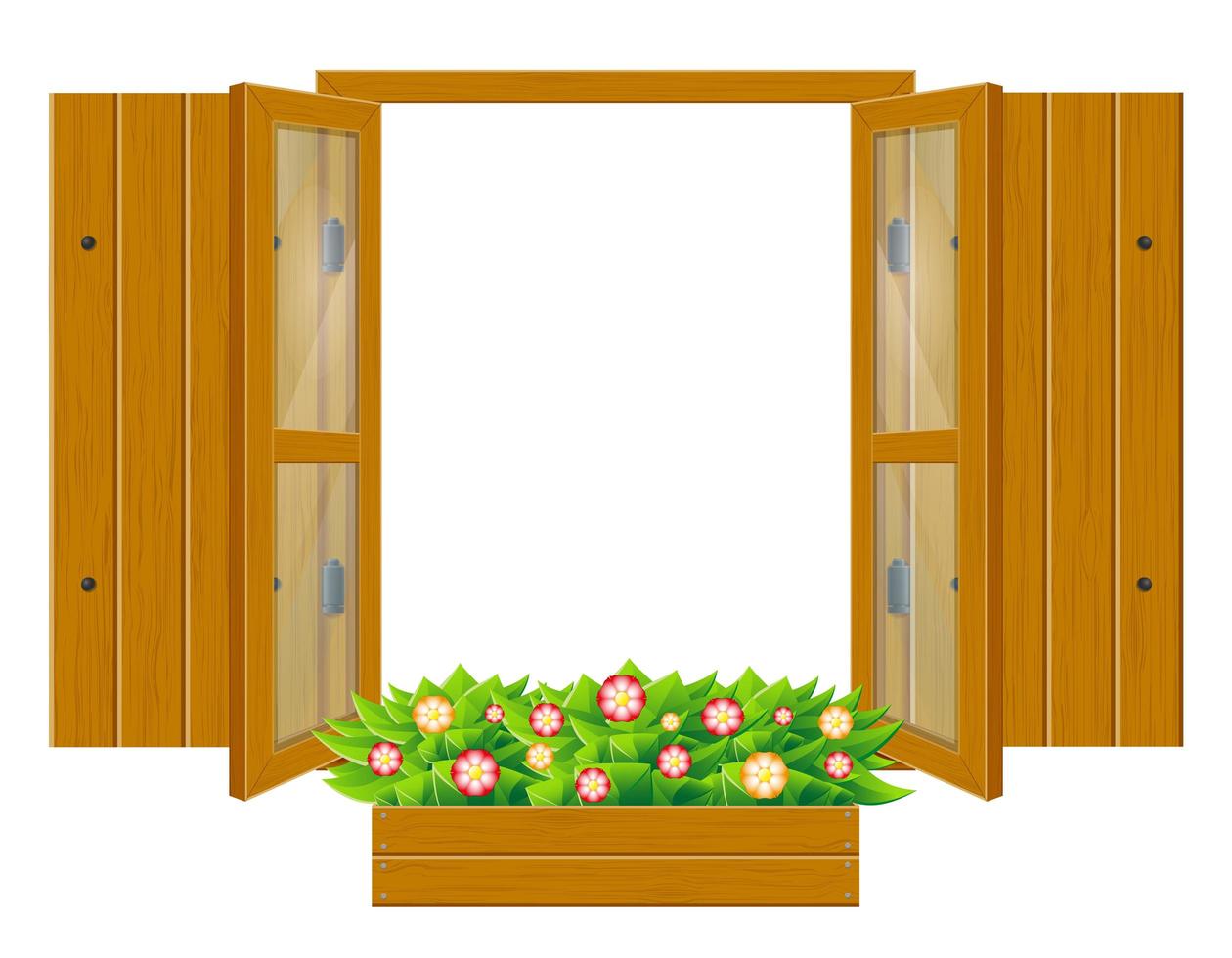 Open wooden window with shutters and transparent glass vector