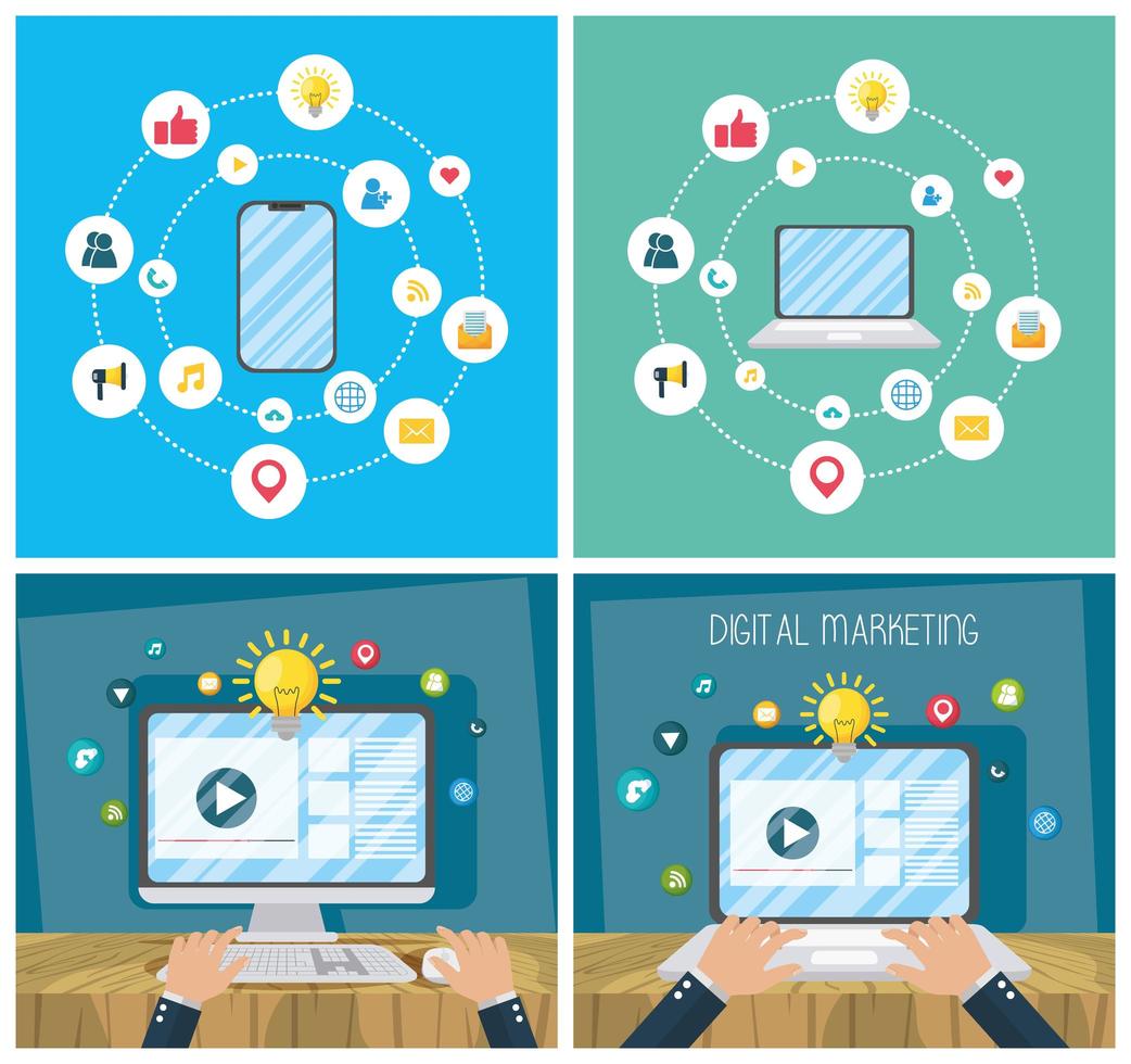 Digital marketing banner set with electronic devices vector