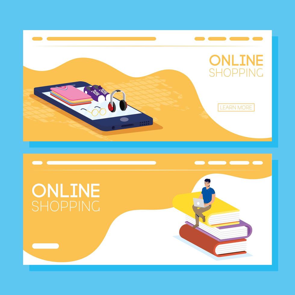 Online shopping and e-commerce banner set vector