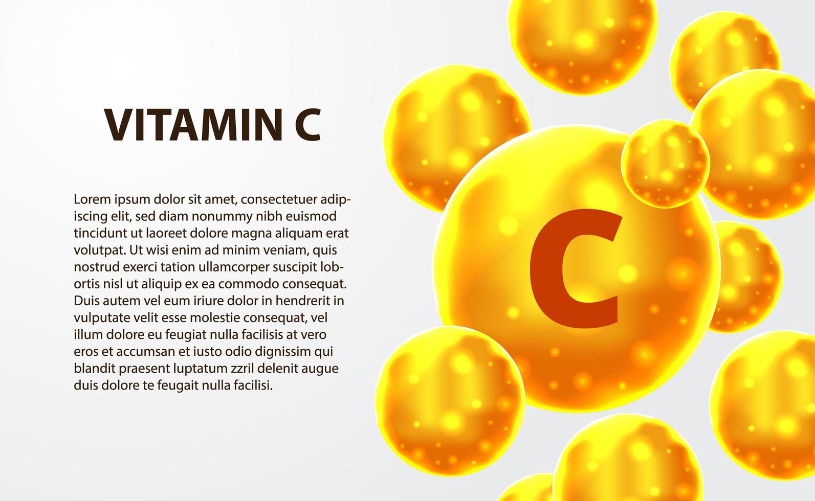 3d esfera molécula átomo oro amarillo vitamina c vector