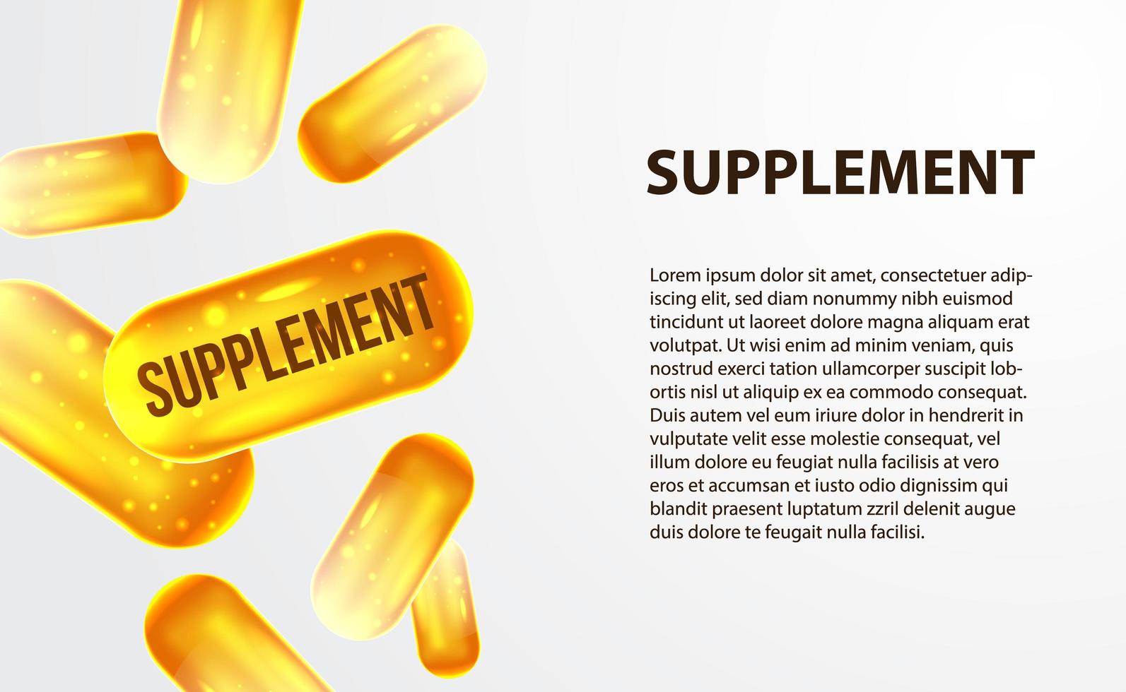 3D supplement capsule gold yellow for healthcare industry vector