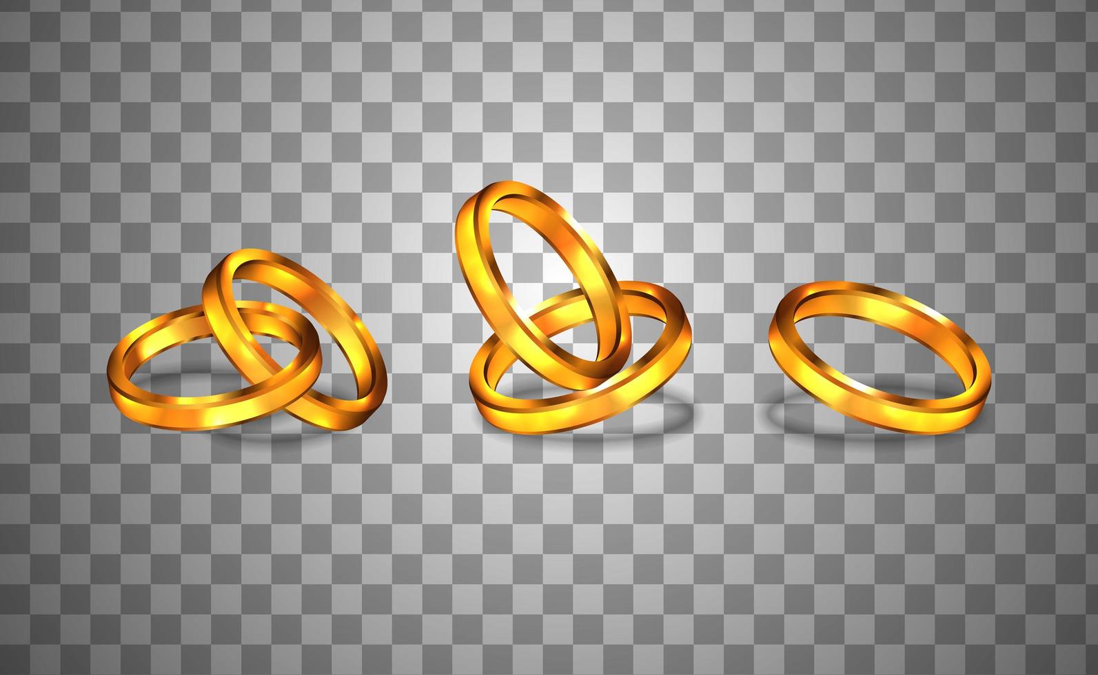 Couple golden shiny ring for engagement realistic vector