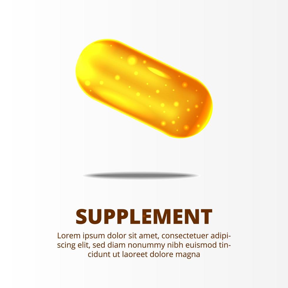 3D supplement yellow gold pills for healthcare vector