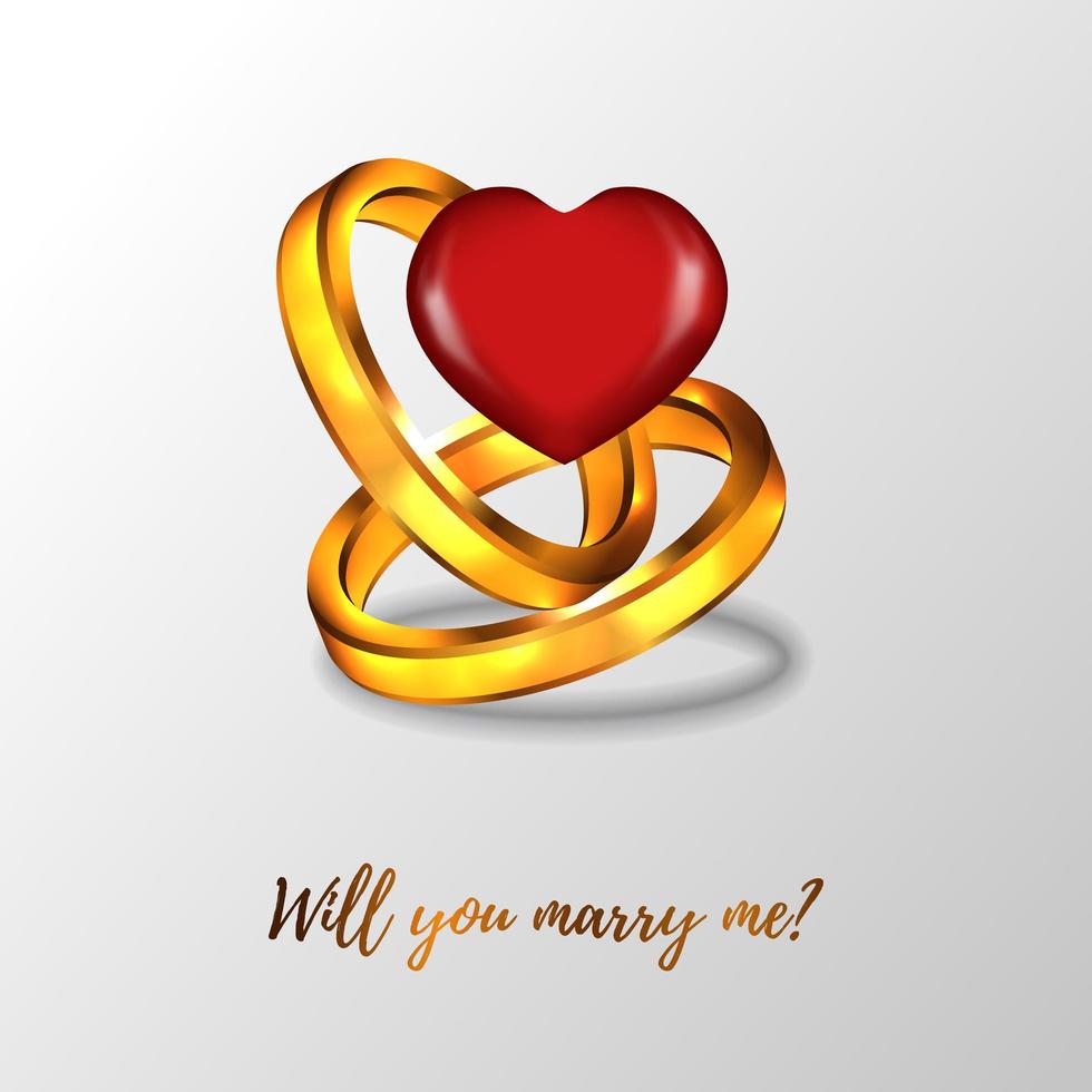 3D ring engagement with hearth shape vector