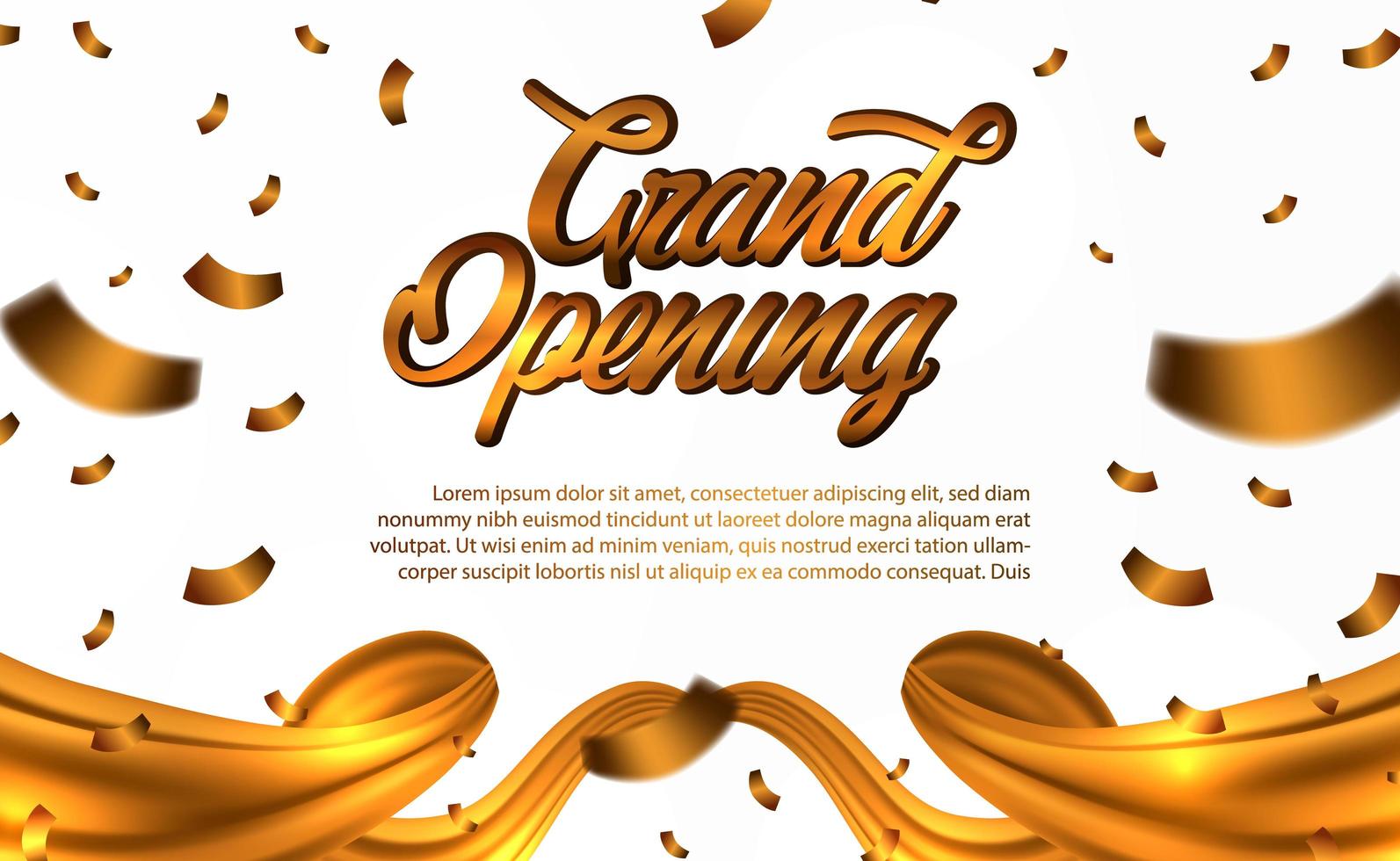 Grand Opening golden text with gold confetti vector