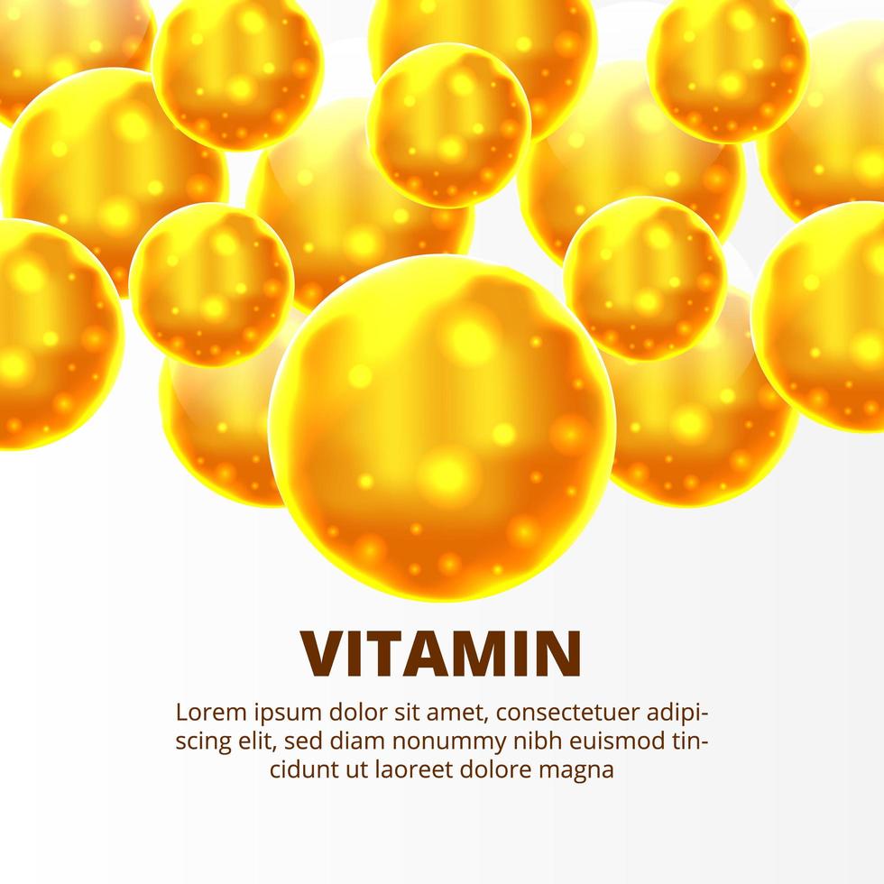 3d esfera molécula química multivitamínica amarilla para el cuidado de la salud vector