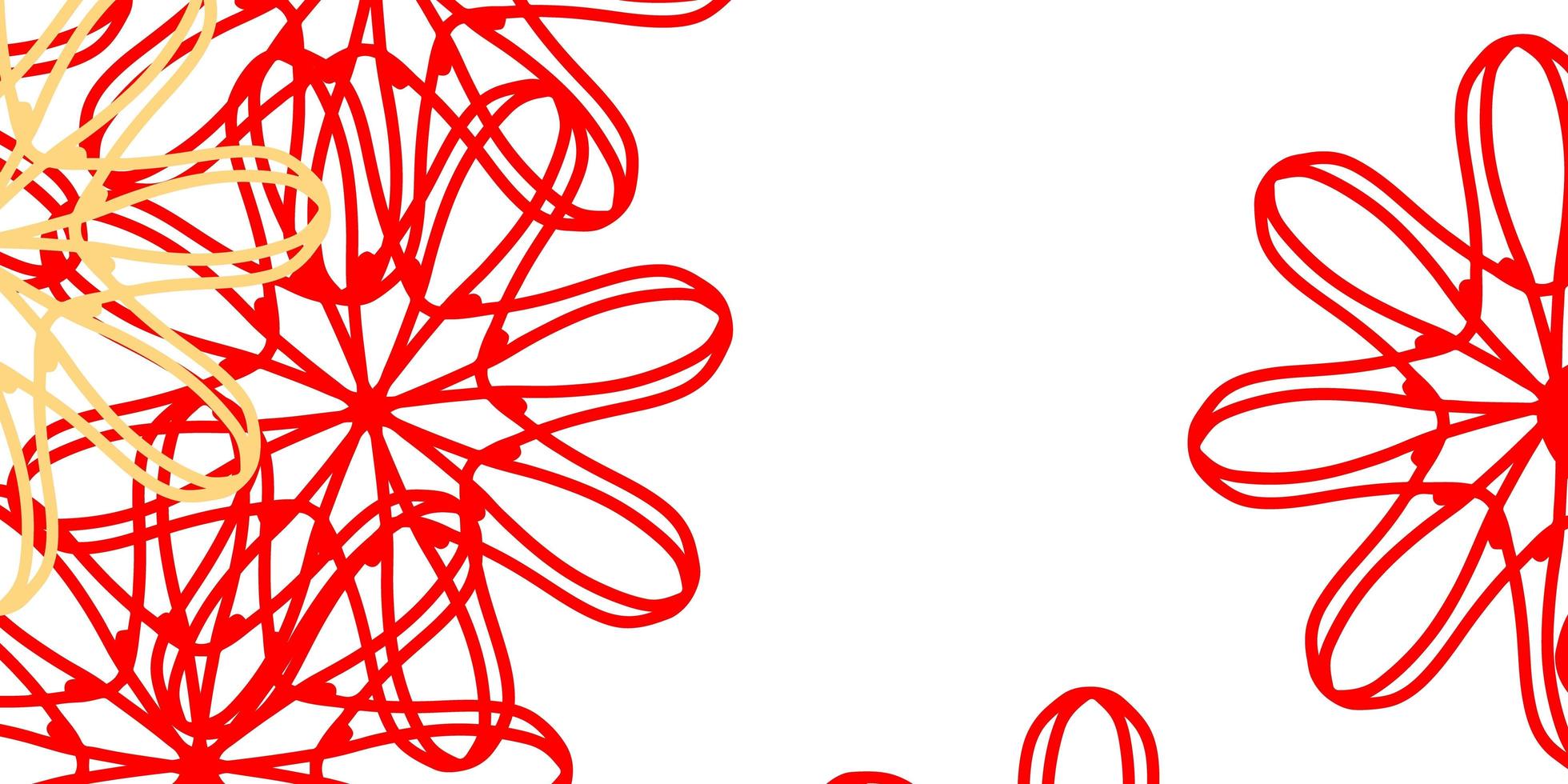patrón de doodle rojo claro, amarillo con flores. vector