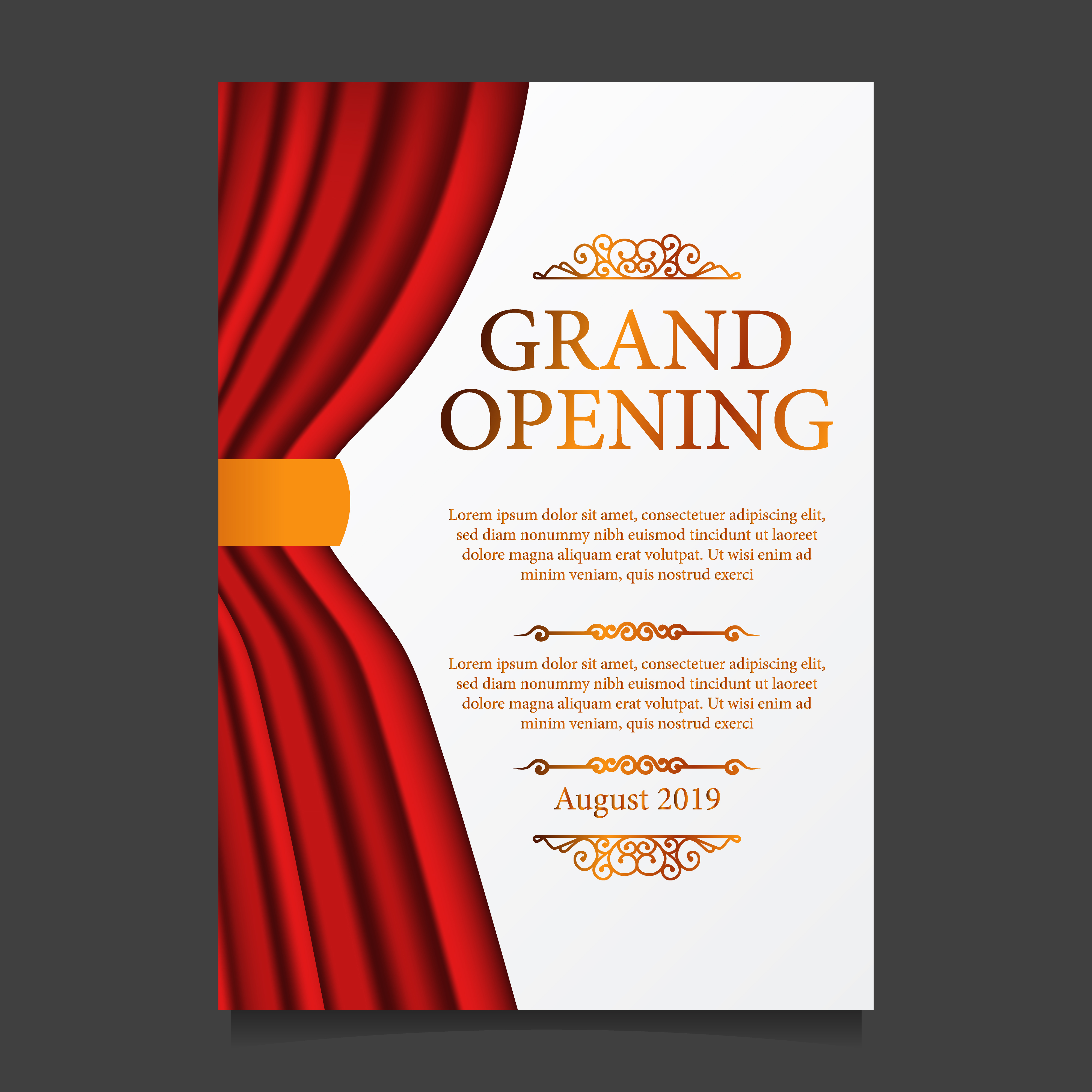 Grand Opening Invitation Card with Red Curtain Stock Illustration