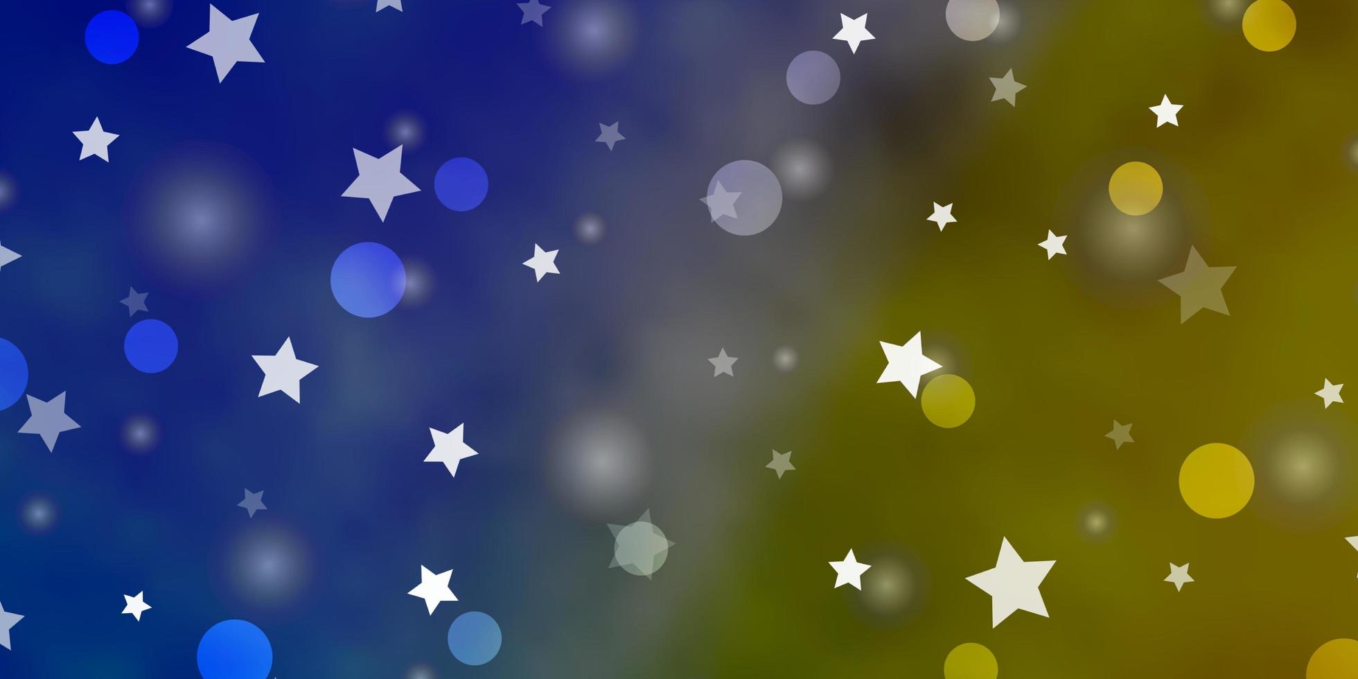 Blue, Yellow background with circles, stars. vector