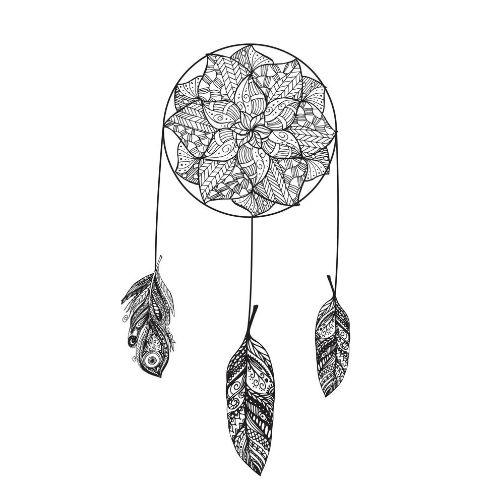 Dreamcatcher with doodle feathers vector