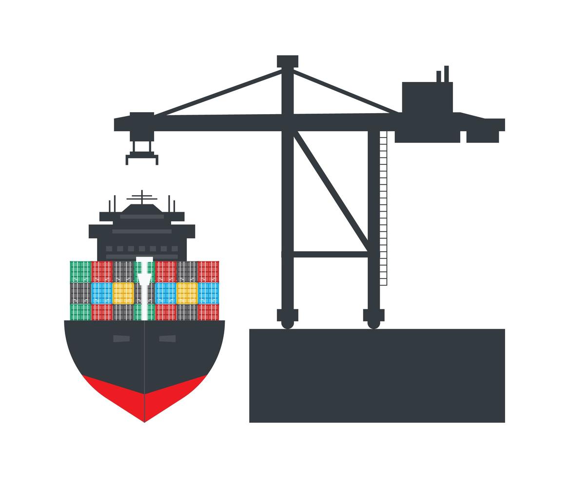 Container cargo ship with container crane vector