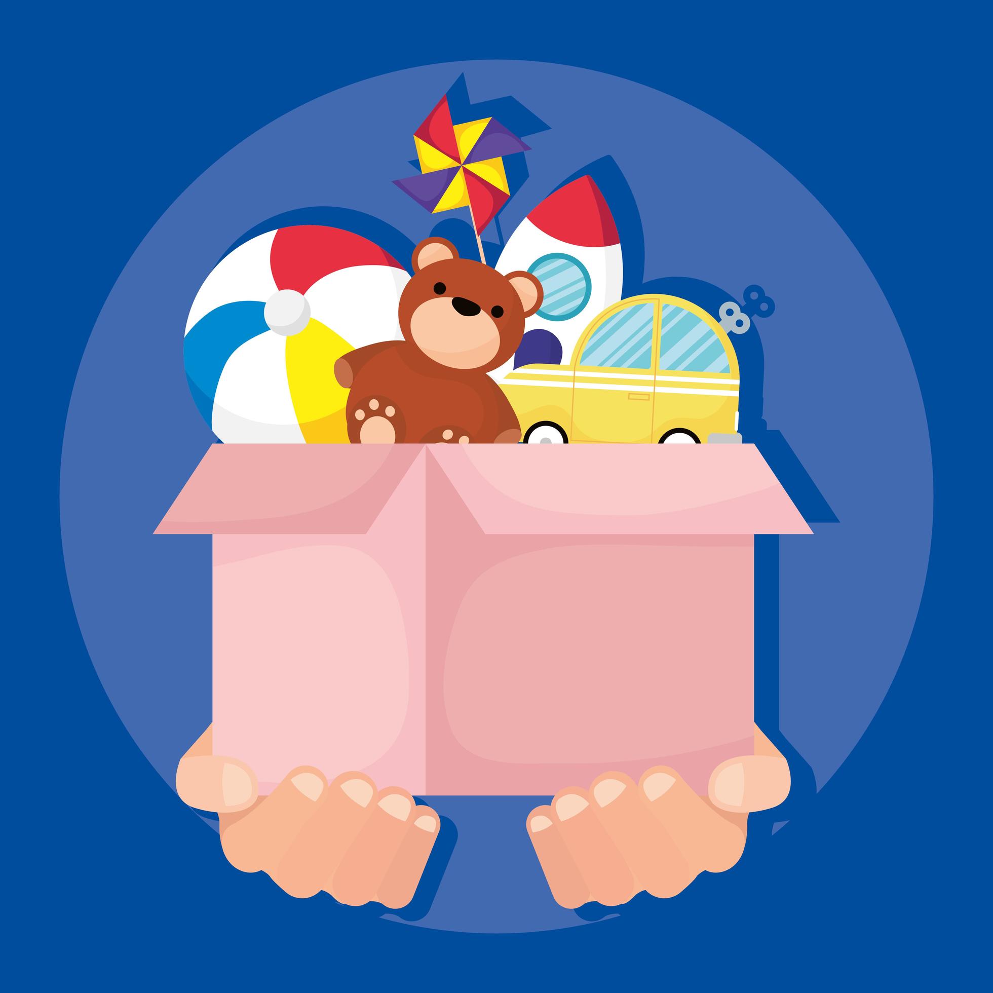 Charity and donation box with toys 1752165 Vector Art at Vecteezy