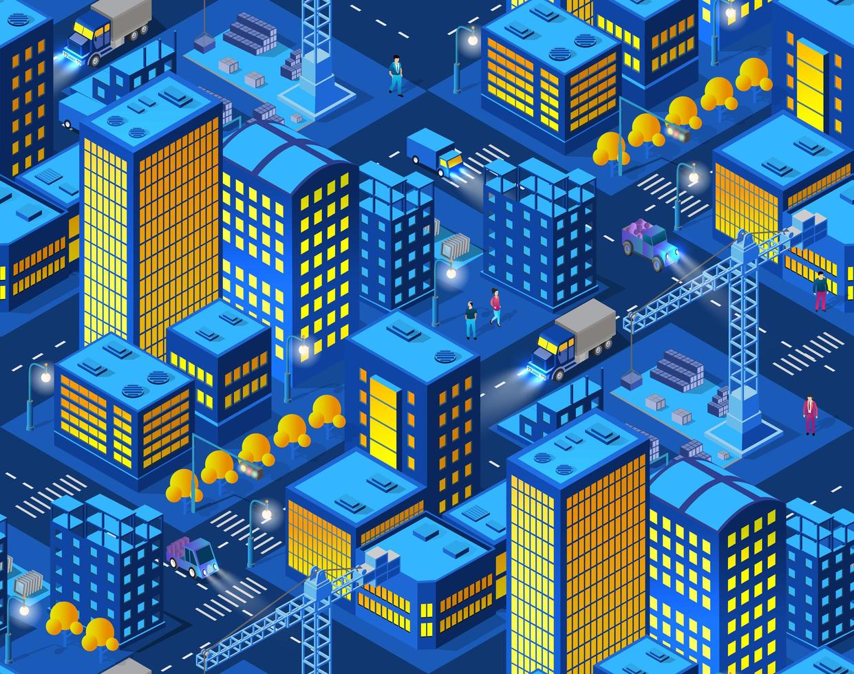 Industrial construction smart city at night pattern vector