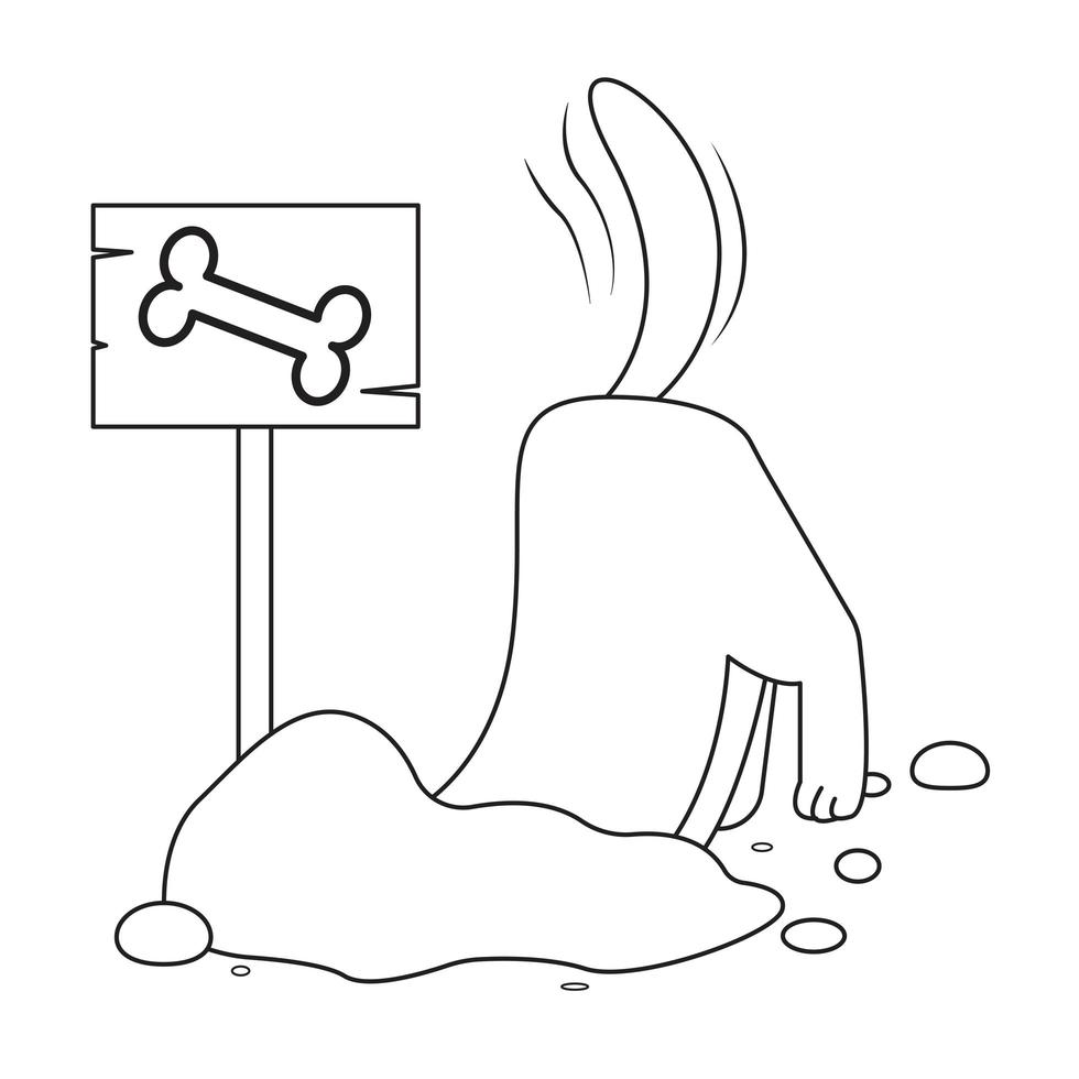 Dog looking for bone outline for coloring page vector