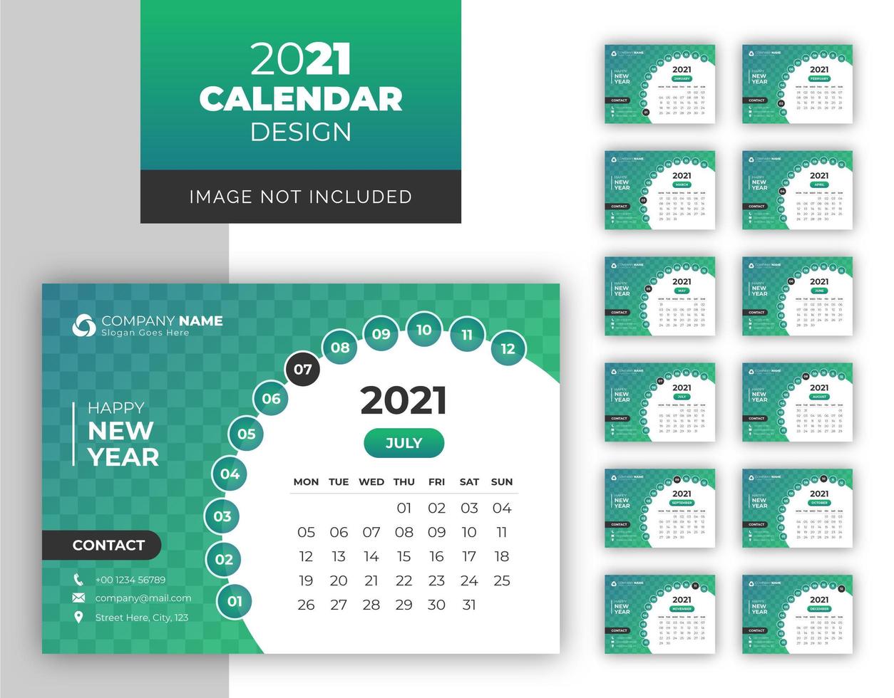 Round shape colorful desk calendar design template 1752206 Vector Art