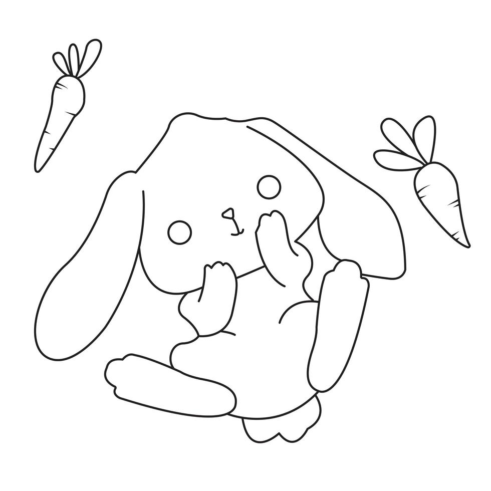 Rabbit and carrot outline for coloring page vector